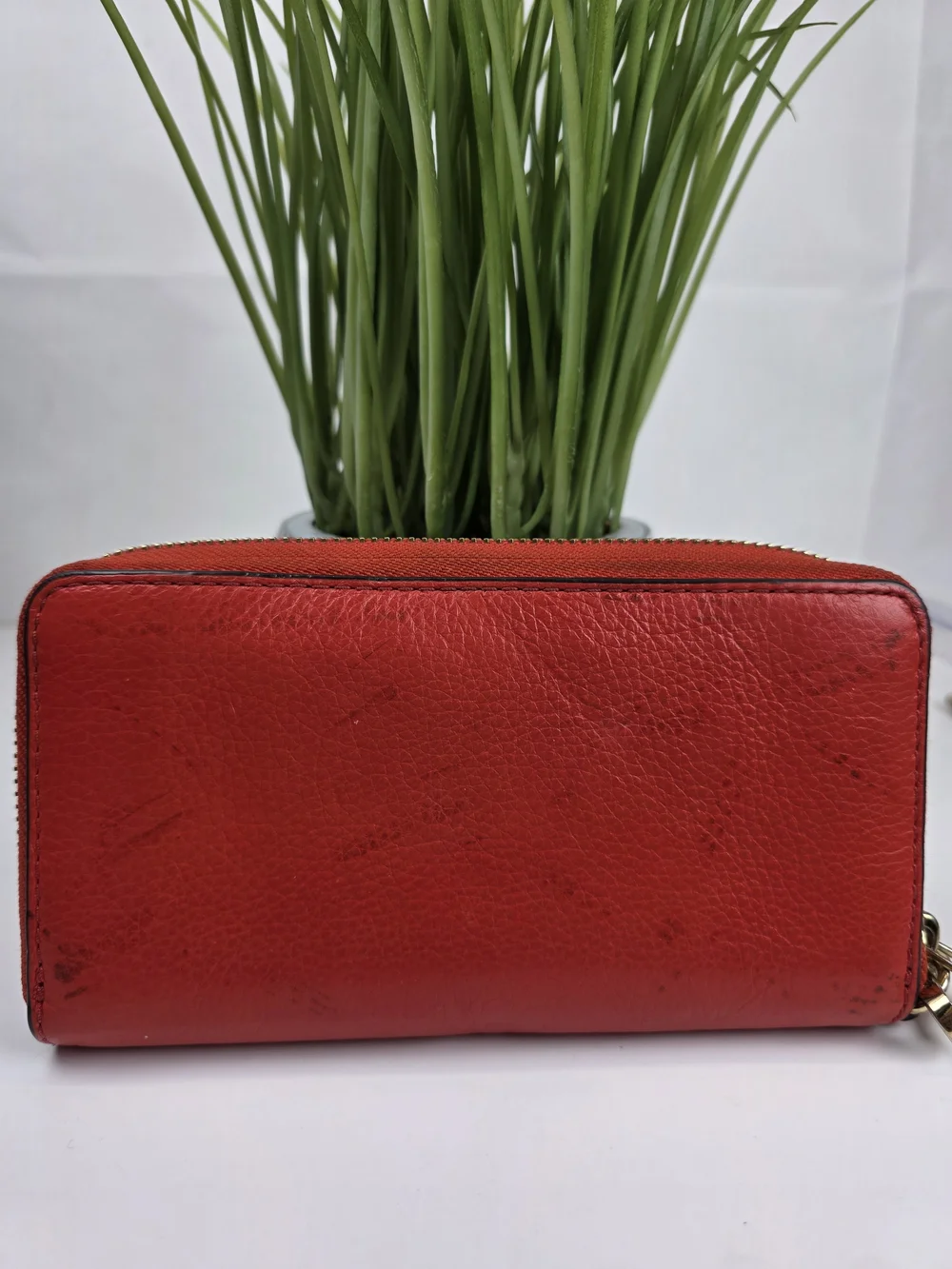 Michael Kors Red Orange Zip Wristlet Wallet